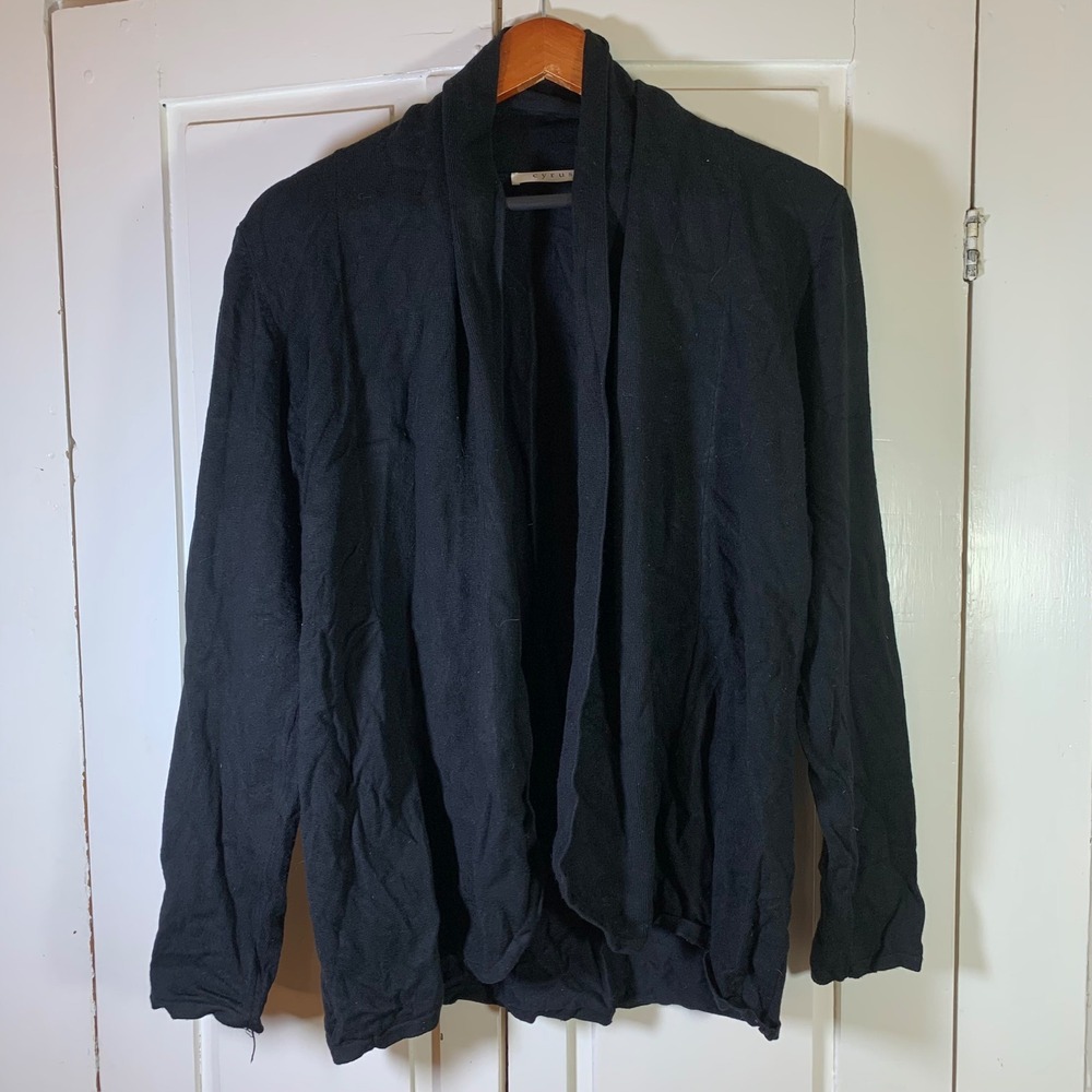 Cyrus Black Waterfall Cardigan Sweater‎ Knit XL Lagenlook cozy modest staple